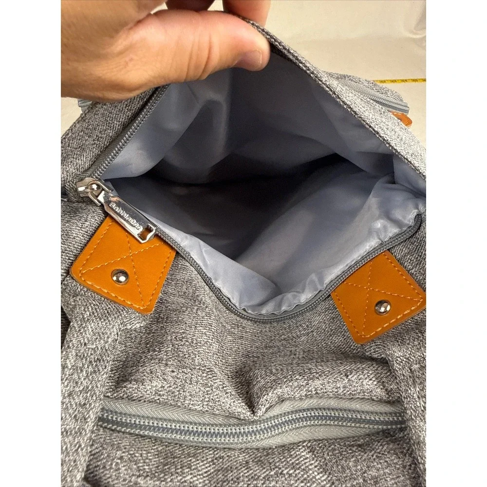 Babble Roo Diaper Bag Backpack Unisex Large Grey Modern Quilted Multi-Pocket